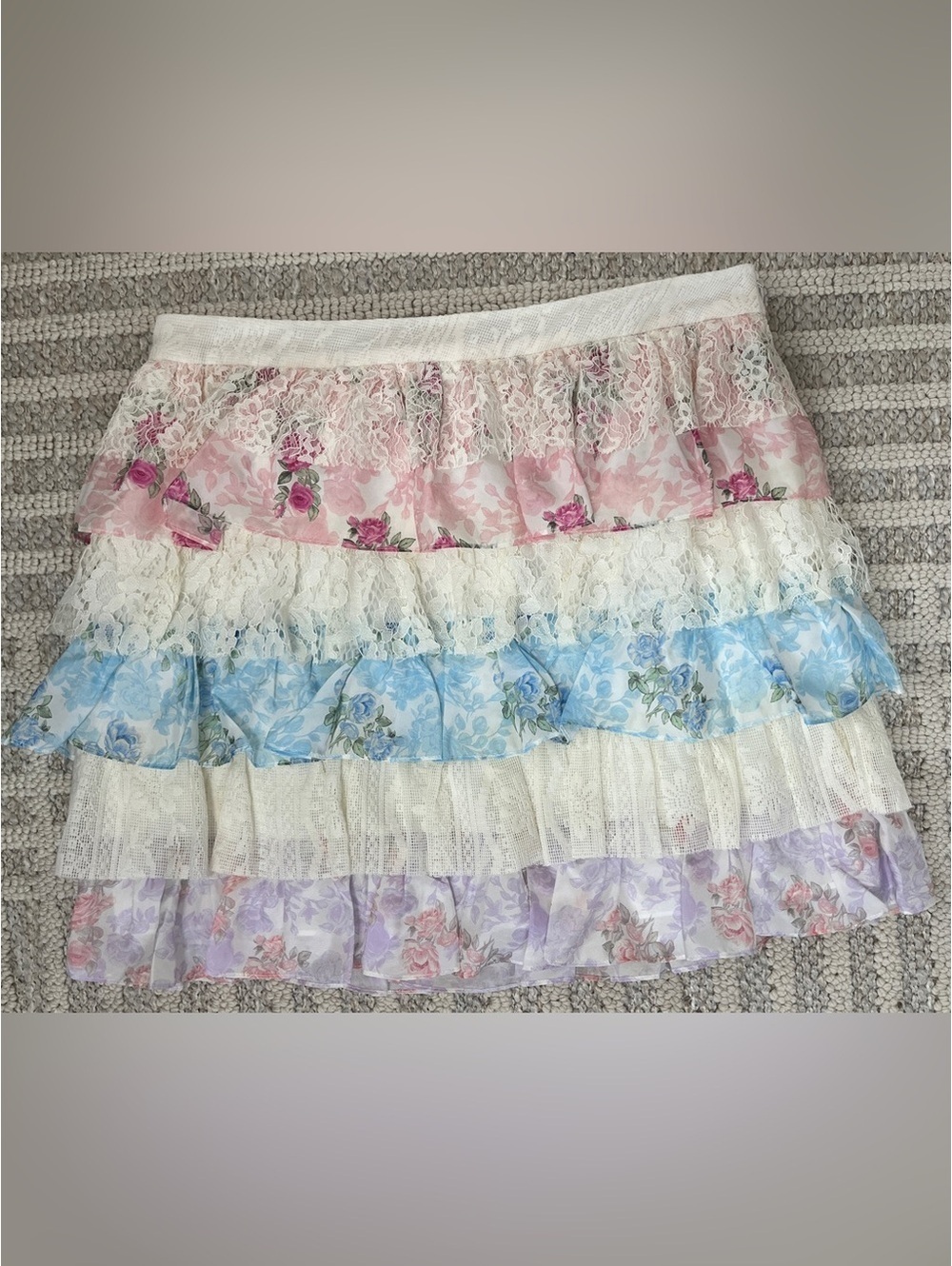 NEW Love Shack Fancy Womens Tiered Floral Melrita skirt rainbow clouds size 12